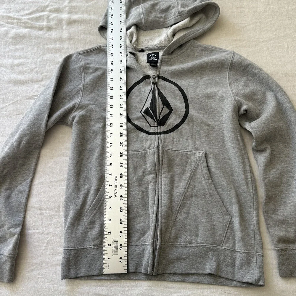 Volcom‎ Hoodie Youth Large Grey Pullover Sweatshirt Peace is Progress Zip Up